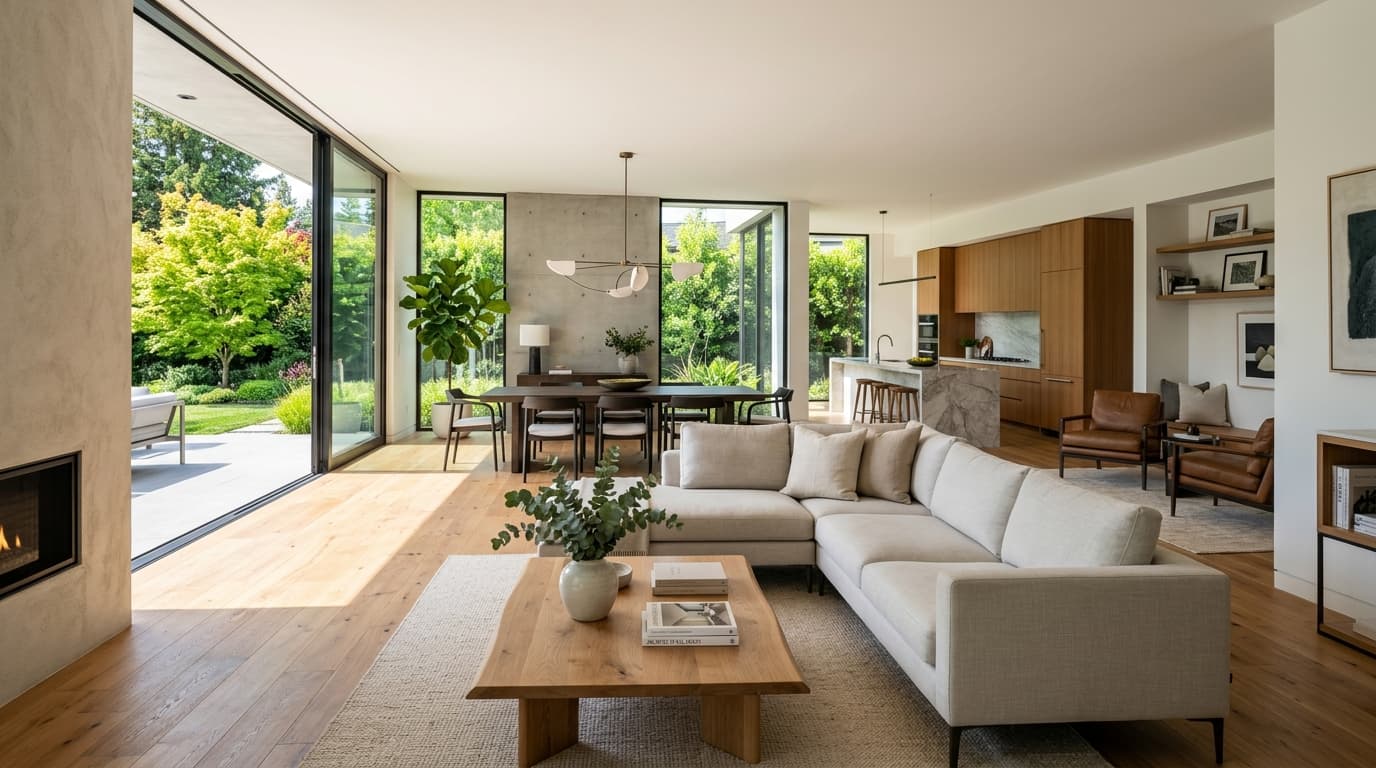 Modern architectural living room listing turned into ad formats